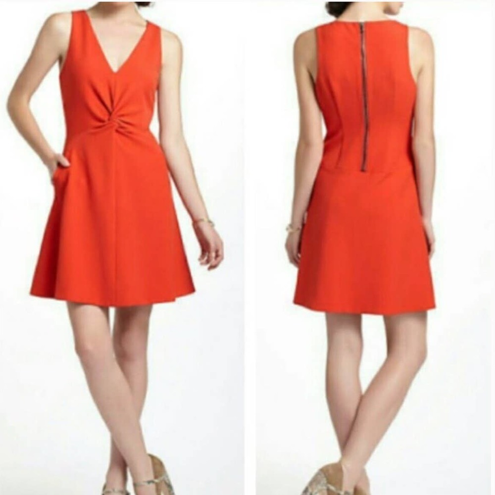 Anthropologie Leifsdottir Women's 2 Orange Crepe Twist Front Mini Dress Pockets